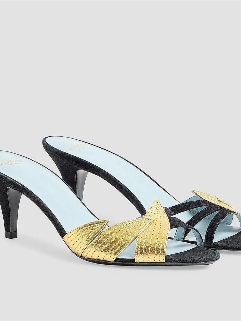 NIB Valentino Garavani Black and Gold Slip-On Mules With Kitten Heel Size 38